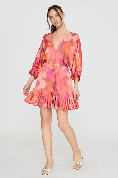 DOLMAN SLEEVE TIE WAIST MINI DRESS