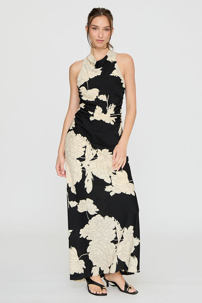 CROSS BACK FLORAL PRINT MAXI DRESS