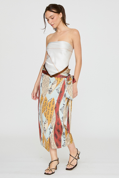 PRINTED WRAP MIDI SKIRT