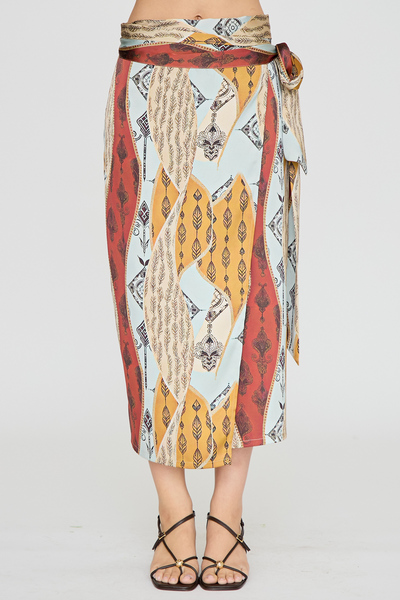 PRINTED WRAP MIDI SKIRT