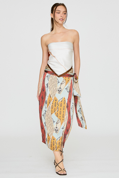 PRINTED WRAP MIDI SKIRT