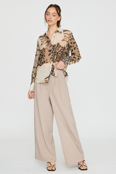 MIXED ANIMAL PRINT BUTTON DOWN BLOUSE