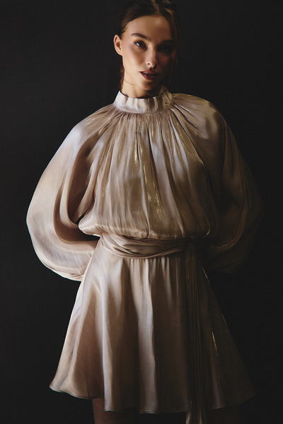 MOCK NECK SATIN MINI DRESS