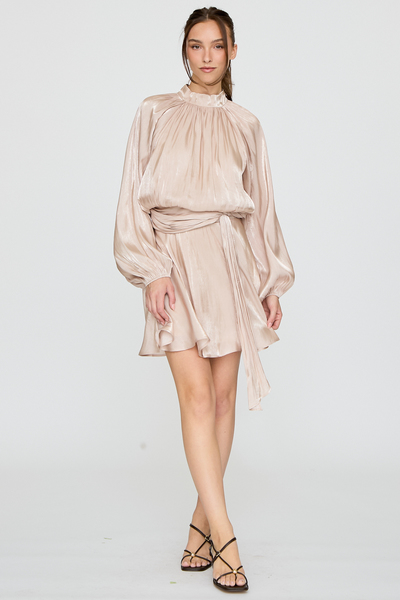 MOCK NECK SATIN MINI DRESS