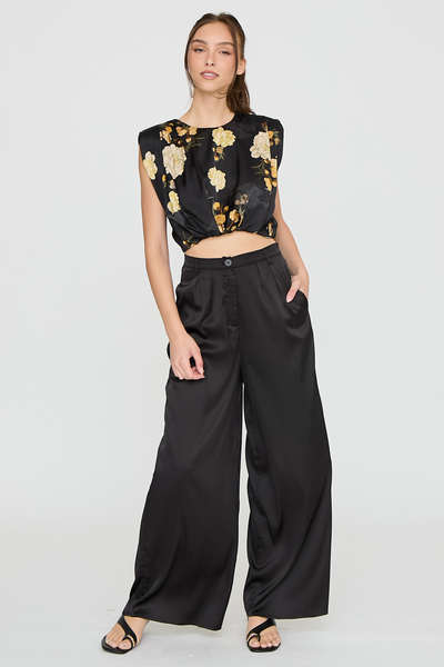 FLORAL SHOULDER PAD PANTS SET