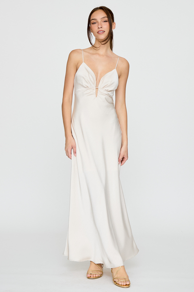 PLUNGE FRONT SATIN MAXI DRESS