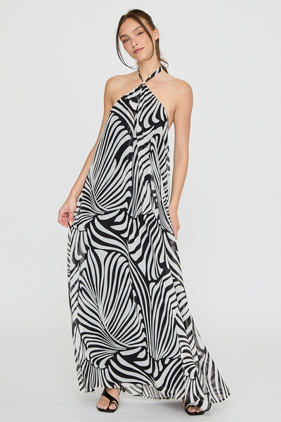 ABSTRACT HALTER NECK MAXI DRESS