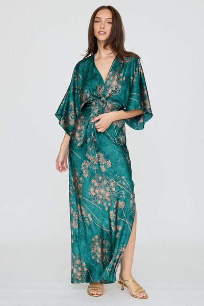 FLORAL PRINT KIMONO SLEEVE MAXI DRESS