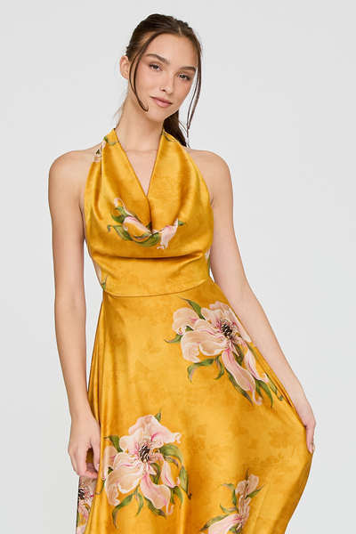 FLORAL HALTER NECK OPEN BACK MAXI DRESS