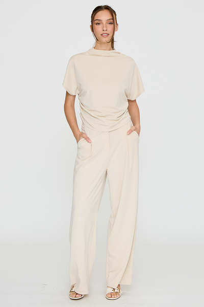 DRAPED MOCK NECK TOP & WIDE LEG PANTS SET