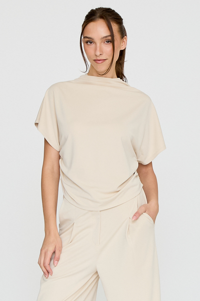 DRAPED MOCK NECK TOP & WIDE LEG PANTS SET
