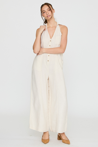 HALTER COLLARED BACKLESS JUMPSUIT