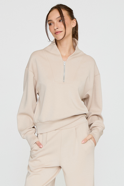 ZIPPER NECK LONG SLEEVE TOP & PANTS SET