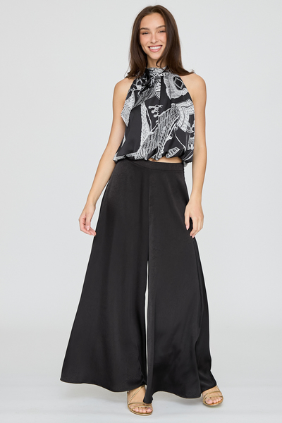 HIGH NECK TIE TOP & WIDE LEG PANTS SET