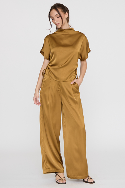 SIDE SHIRRING HIGH NECK TOP & PANTS SET