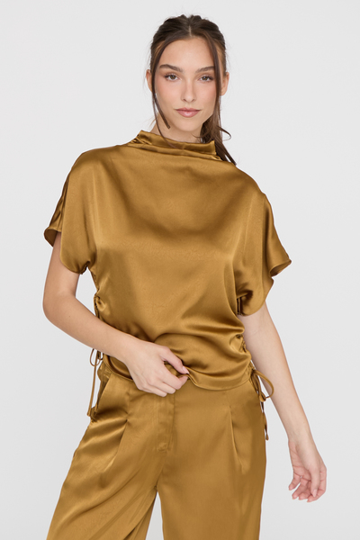 SIDE SHIRRING HIGH NECK TOP & PANTS SET