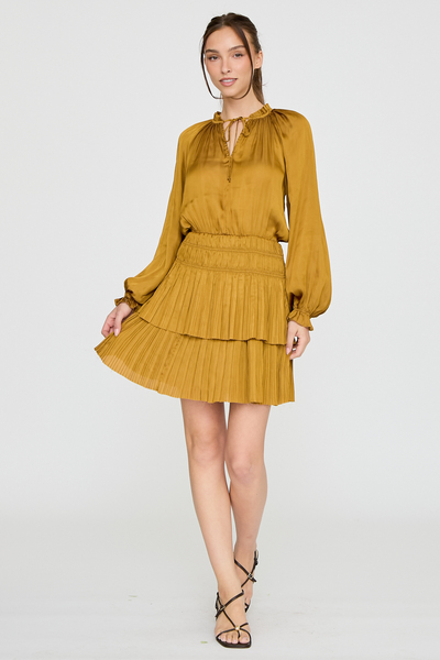 RUFFLE NECK PLEATED MINI DRESS