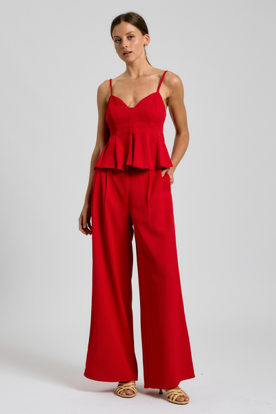 SWEETHEART PEPLUM TOP & WIDE-LEG PANTS SET