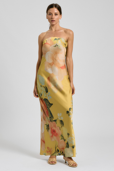STRAPLESS FLORAL OPEN-BACK MAXI DRESS