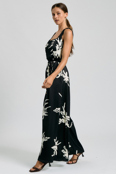 SQUARE NECK FLORAL BELTED WIDE-LEG JUMPSUIT