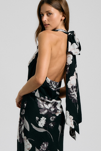 FLORAL HALTER OPEN-BACK MAXI DRESS