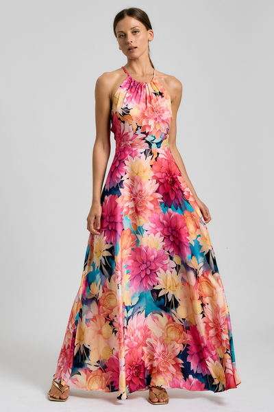 FLORAL HALTER NECK MAXI DRESS