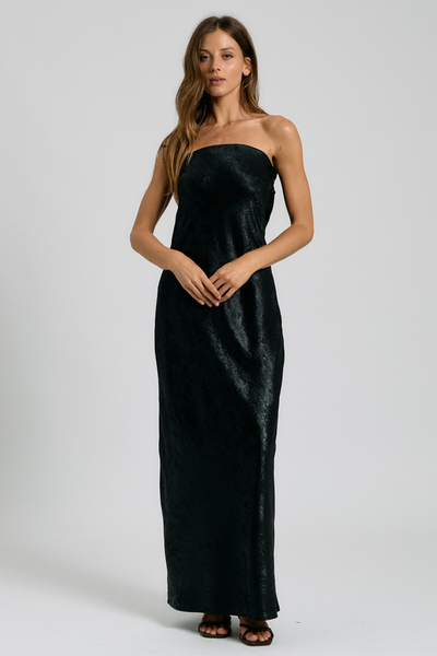 FOILED STRAPLESS OPEN-BACK MAXI DRESS
