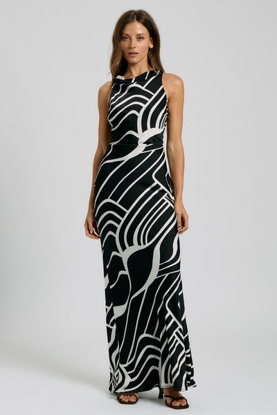 ABSTRACT CROSS-BACK MAXI DRESS