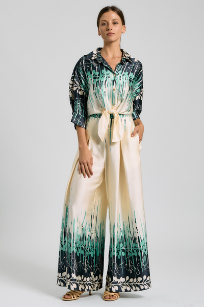 PRINTED TIE-FRONT SHIRT & WIDE LEG PANTS SET