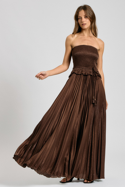 [REORDER] SMOCKED STRAPLESS PLEATED MAXI DRESS