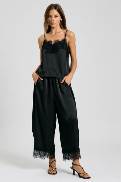[REORDER] EYELASH LACE SATIN CAMI & BARREL PANTS SET