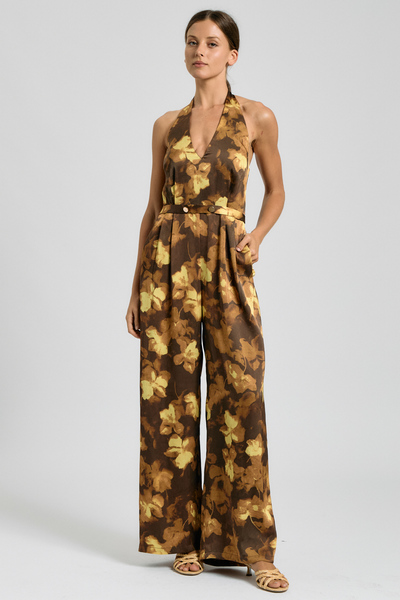 FLORAL HALTER NECK WIDE LEG JUMPSUIT