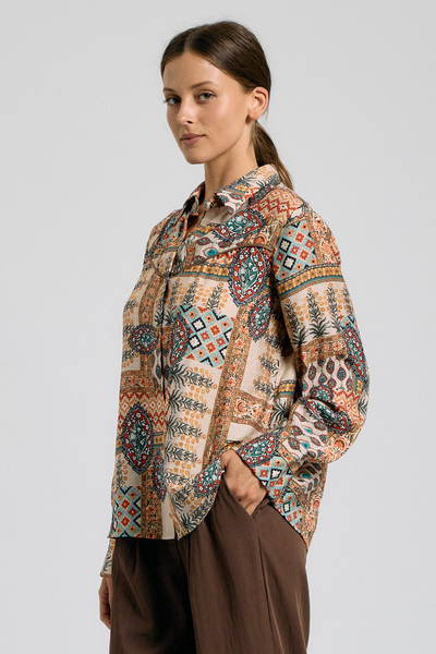 PATCHWORK PAISLEY PRINT BUTTON-DOWN SATIN SHIRT