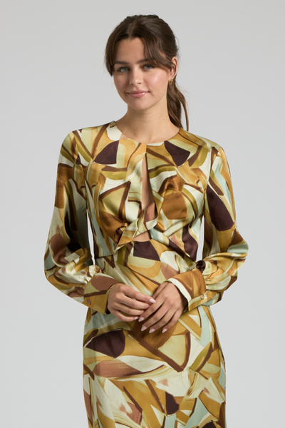 ABSTRACT TWIST FRONT CUTOUT SATIN MAXI DRESS