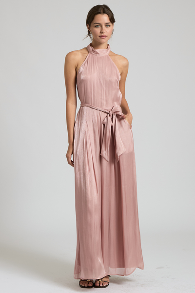 HIGH NECK TIE BACK WIDE-LEG JUMPSUIT