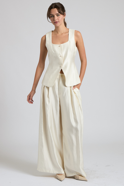PEARL BUTTON SQUARE NECK VEST & WIDE LEG PANTS SET