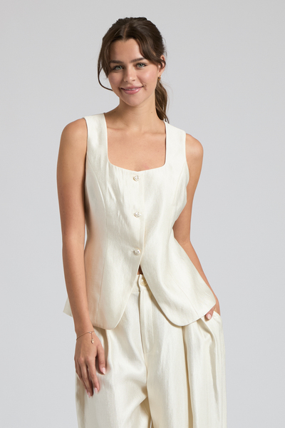 PEARL BUTTON SQUARE NECK VEST & WIDE LEG PANTS SET