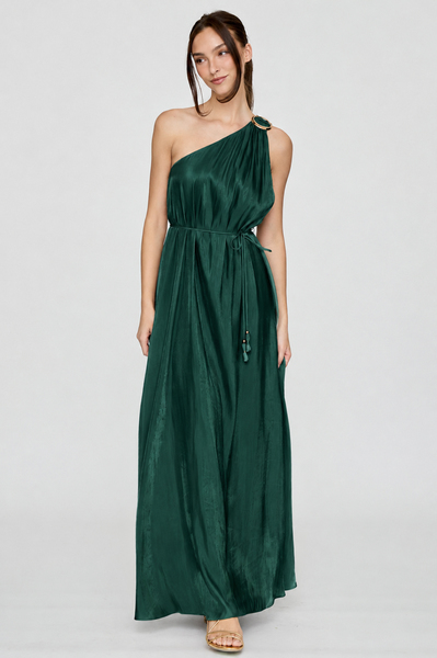 [REORDER] ONE SHOULDER METALLIC TRIM MAXI DRESS