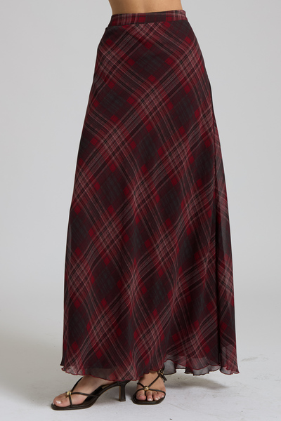 CHIFFON PLAID A-LINE MAXI SKIRT