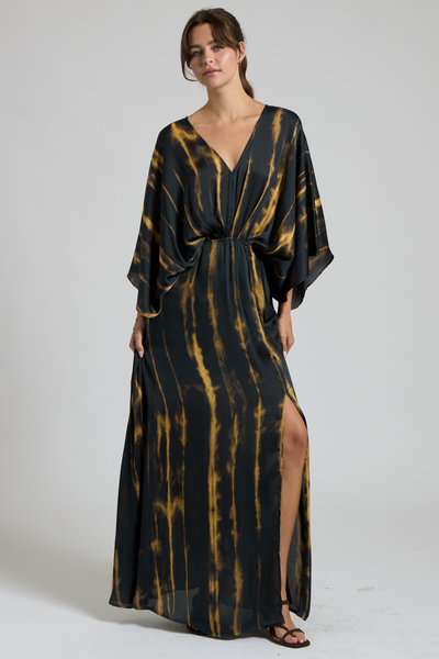 [REORDER] YORYU SATIN TIE-DYE KIMONO SLEEVE MAXI DRESS
