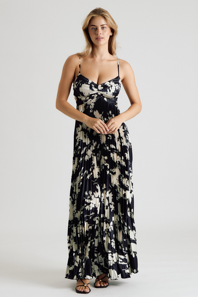 FLORAL PLEATED MAXI DRESS