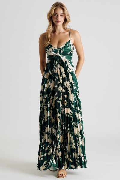 FLORAL PLEATED MAXI DRESS