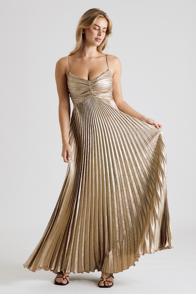 FOILED PLEATED MAXI DRESS