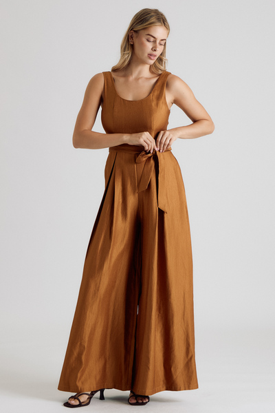 SATIN WIDE LEG BELTED JUMPSUIT