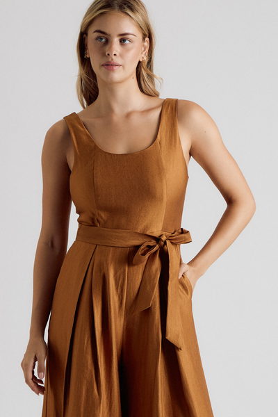 SATIN WIDE LEG BELTED JUMPSUIT