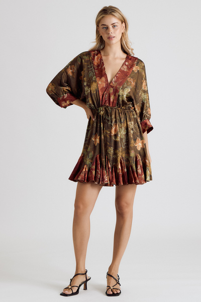 FLORAL CONTRAST RUFFLE HEM MINI DRESS