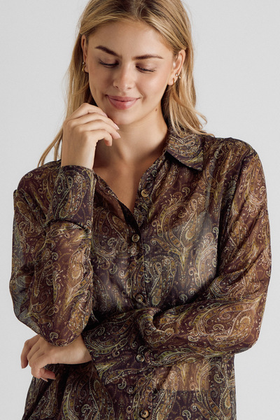 PAISLEY PRINT BUTTON DOWN CHIFFON BLOUSE
