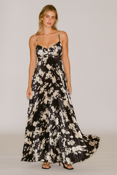 FLORAL PLEATED MAXI DRESS