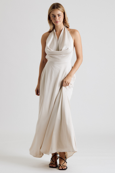 COWL NECK OPEN BACK HALTER MAXI DRESS