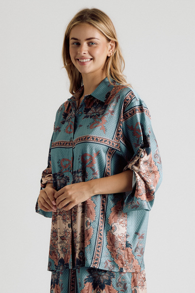 PRINTED BUTTON DOWN SHIRT AND WIDE LEG PANTS SET